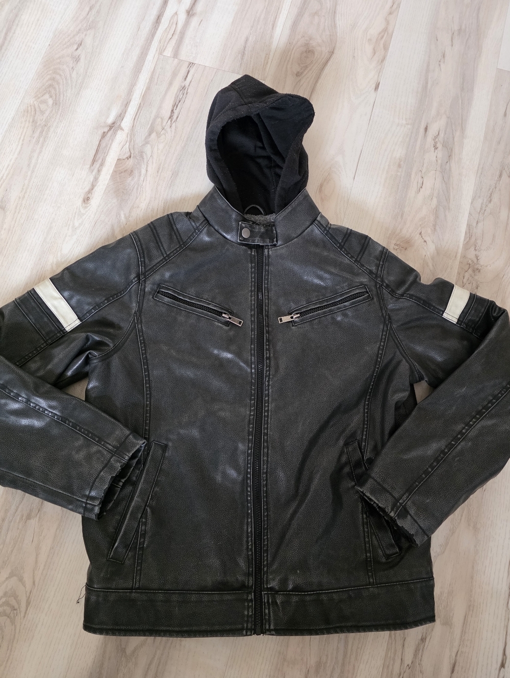 Vintage Structure Hooded Moto Jacket – 90s Streetwear Men's M